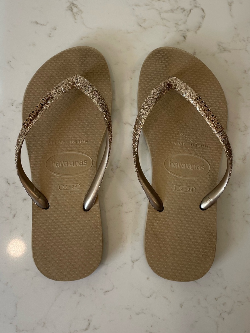 Girls Havaianas Glitter Gold Flip Flops